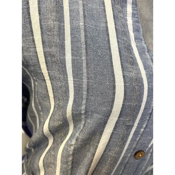 Mlle Gabrielle Blue Striped Belted Button Up Shirt Dress Coastal Minimalist - Picture 3 of 12